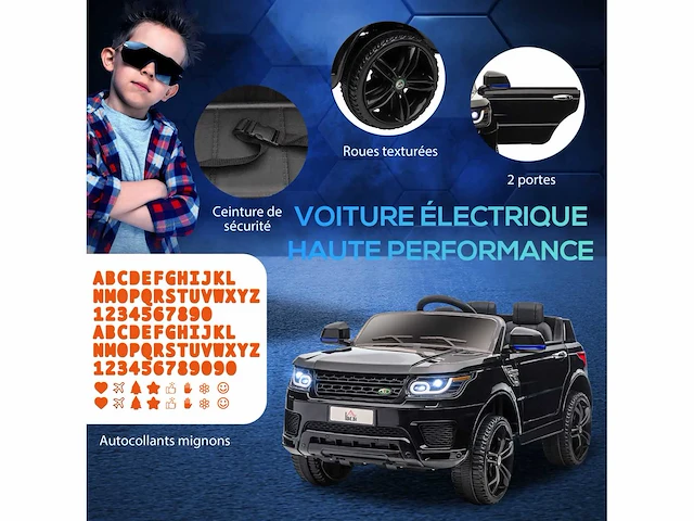 Elektrische auto kinderen elektrisch voertuig 12v dubbele motoren 3 tot 5 km/u 110 x 68 x 52cm zwart - afbeelding 4 van  9