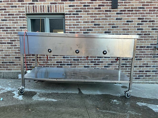 Elektrische bain-marie / warmhoudwagen — 3 vaks, rvs, op wielen - afbeelding 2 van  16