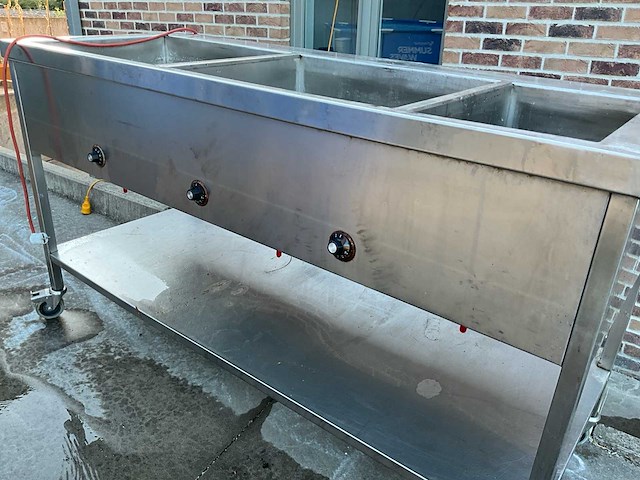 Elektrische bain-marie / warmhoudwagen — 3 vaks, rvs, op wielen - afbeelding 7 van  16