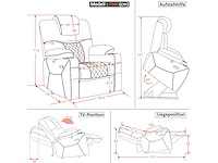 Elektrische lift tv-stoel, ontspan met chaise longue, massage en verwarming, 2 motoren, microvezel - afbeelding 2 van  5