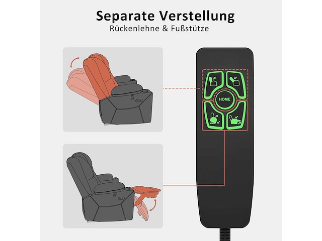 Elektrische lift tv-stoel, ontspan met chaise longue, massage en verwarming, 2 motoren, microvezel - afbeelding 7 van  9