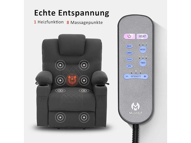 Elektrische lift tv-stoel, ontspan met chaise longue, massage en verwarming, 2 motoren, microvezel - afbeelding 7 van  10