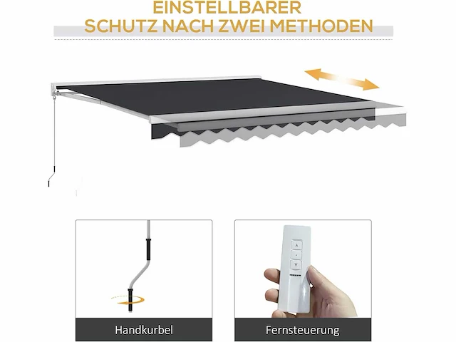 Elektrische luifel 4 x 3 m met gearticuleerde arm, met krukas, afstandsbediening, wandmontage, zonnescherm - afbeelding 3 van  9