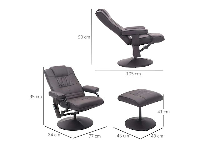 Elektrische massage- en ontspanningstoel met elektrische stoel met synthetische voetsteunchocolade - afbeelding 4 van  8