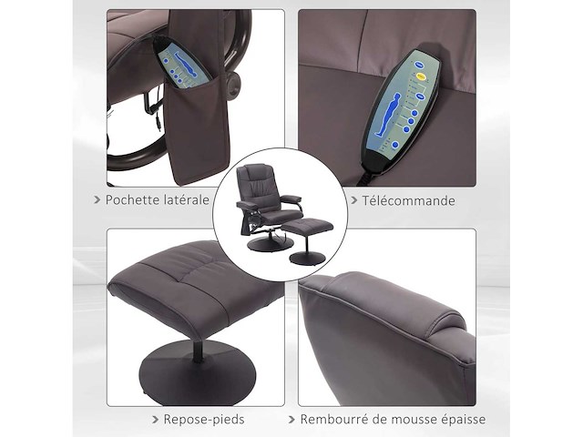 Elektrische massage- en ontspanningstoel met elektrische stoel met synthetische voetsteunchocolade - afbeelding 7 van  8