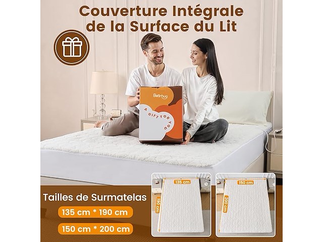 Elektrische matrastopper bearhug in crèmekleur, 135 x 190 cm - afbeelding 4 van  5