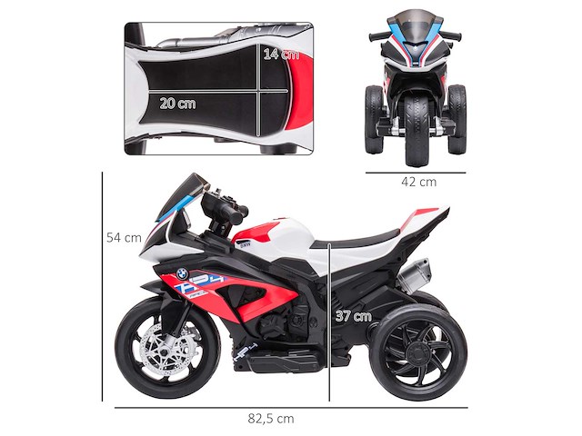 Elektrische motorfiets voor kinderen 3 wielen 6 v 2,5 km/u muziek usb-interface - afbeelding 3 van  5