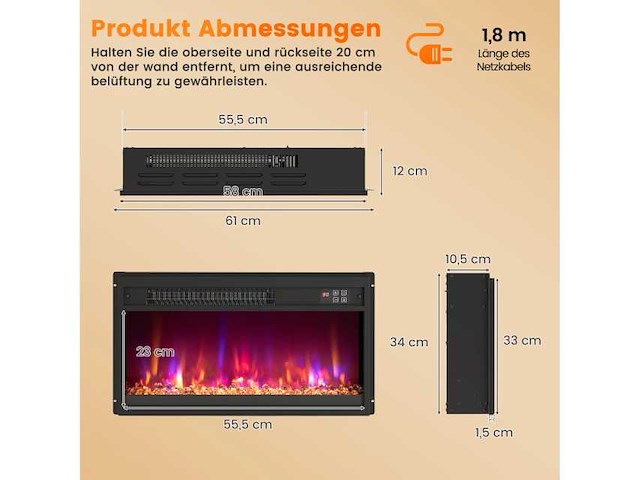 Elektrische open haard-inzet met afstandsbediening en vlamkleur - afbeelding 4 van  6