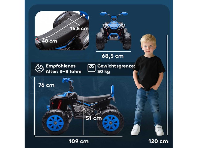 Elektrische quad voor kinderen, 24v elektrisch voertuig met 4 wielen, koplampen, usb-poort, mp3-functie, 6,5 km/u - afbeelding 3 van  5