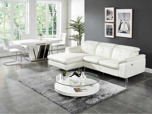 Elektrische relax hoekbank in buffelleer - ivoor - linker hoek - afbeelding 1 van  7