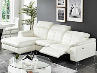 Elektrische relax hoekbank in buffelleer - ivoor - linker hoek - afbeelding 2 van  7