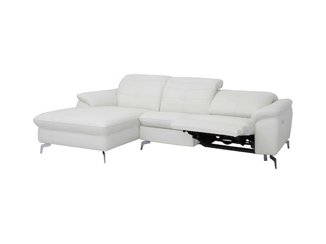 Elektrische relax hoekbank in buffelleer - ivoor - linker hoek - afbeelding 5 van  7