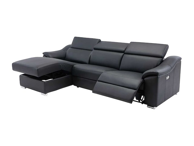 Elektrische relax hoekbank in zwart bovenleer - linkerhoek - afbeelding 6 van  7