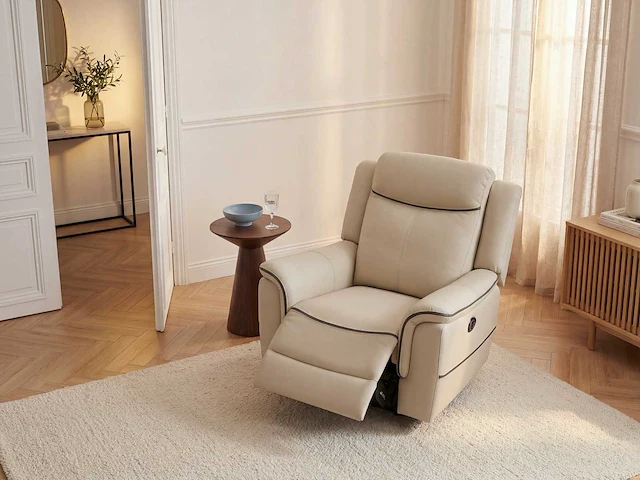 Elektrische relaxstoel in beige leer - afbeelding 1 van  8