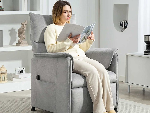 Elektrische relaxstoel met geheugenfunctie, intrekbare voetensteun, afstandsbediening, grijs - afbeelding 1 van  7