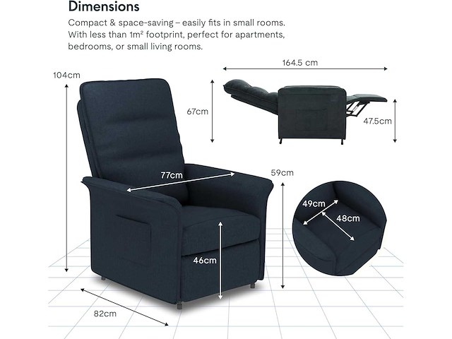 Elektrische relaxstoel, relaxstoel met rugleuning verstelbaar 105°-155° - afbeelding 3 van  9
