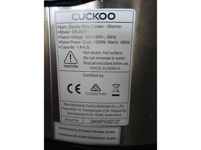 Elektrische rijstkoker cuckoo - afbeelding 3 van  3