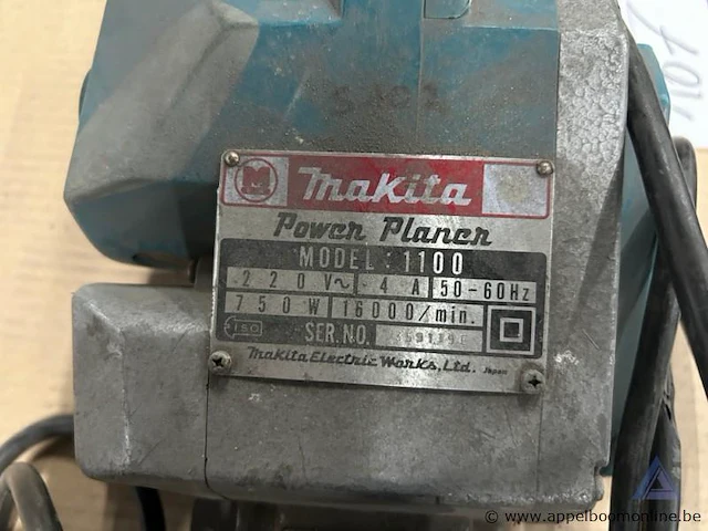 Elektrische schaafmachine makita 1100, vermogen 0,75 kw, netspanning 220 v, serienummer 359119 c. - afbeelding 2 van  2