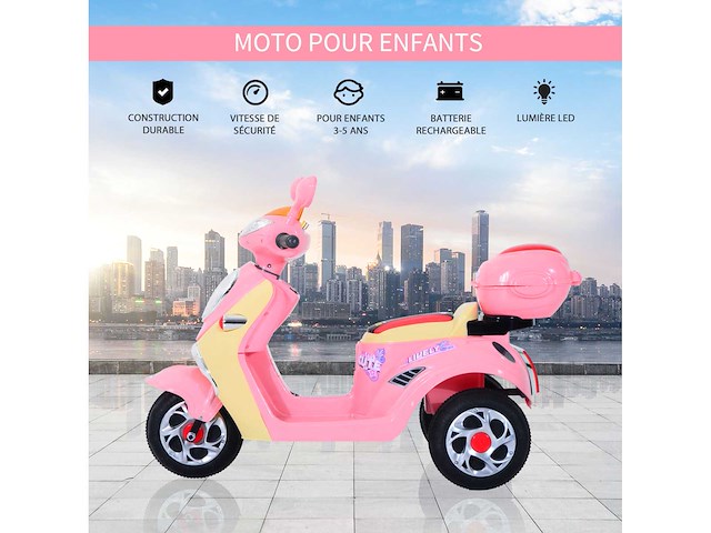 Elektrische scooter voor kinderen 3 jaar 6 v metaal + polypropyleen 108 x 51 x 75 cm roze/wit - afbeelding 4 van  5