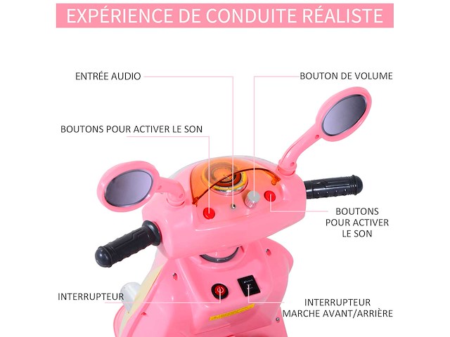 Elektrische scooter voor kinderen 3 jaar 6 v metaal + polypropyleen 108 x 51 x 75 cm roze/wit - afbeelding 5 van  5