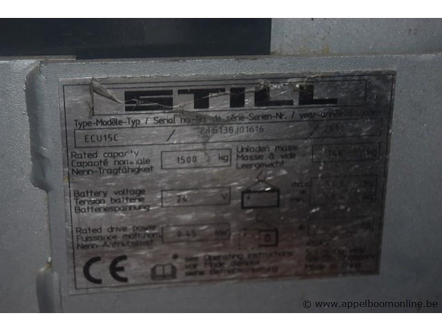 Elektrische transpallet, still, ecu15c, 1500 kg hefvermogen, 24v, 0.45kw, bouwjaar 2018, werking niet gekend - afbeelding 2 van  2