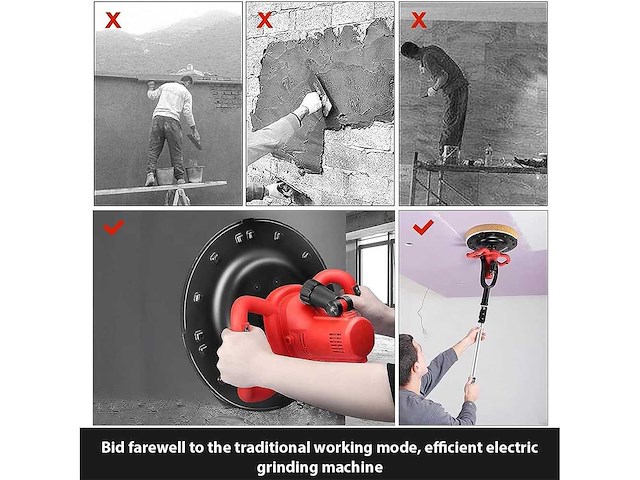 Elektrische troffel, gecoate gladder, 1680w wandschuurmachine, 1 tot 6 versnellingen regeling - afbeelding 2 van  9