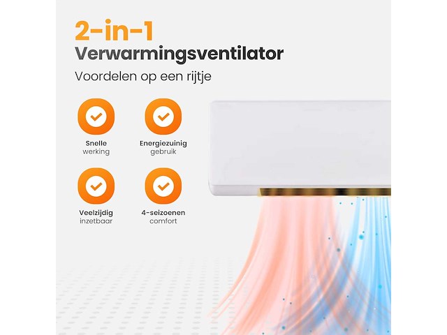 Elektrische ventilator en verwarming – 1200w – ventilatorkachel met timer en afstandsbediening – kachel voor wandmontage met instelbare thermostaat – 2-in-1 verwarmen & koelen - 2026 model - afbeelding 2 van  6