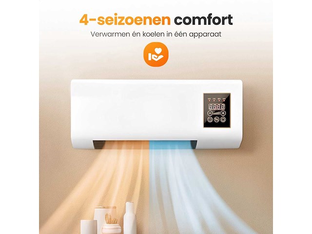 Elektrische ventilator en verwarming – 1200w – ventilatorkachel met timer en afstandsbediening – kachel voor wandmontage met instelbare thermostaat – 2-in-1 verwarmen & koelen - 2026 model - afbeelding 5 van  6