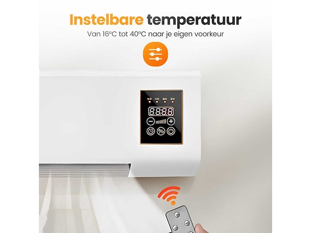 Elektrische ventilator en verwarming – 1200w – ventilatorkachel met timer en afstandsbediening – kachel voor wandmontage met instelbare thermostaat – 2-in-1 verwarmen & koelen - 2026 model - afbeelding 6 van  6
