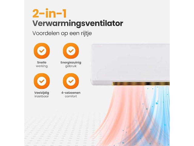 Elektrische ventilator en verwarming – 1200w – ventilatorkachel met timer en afstandsbediening – kachel voor wandmontage met instelbare thermostaat – 2-in-1 verwarmen & koelen - 2026 model (2x) - afbeelding 2 van  7