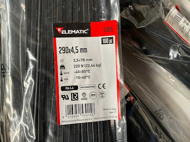 Elematic 5317e kabelbinder 290x4,5 mm 100 stuks (12x) - afbeelding 1 van  2
