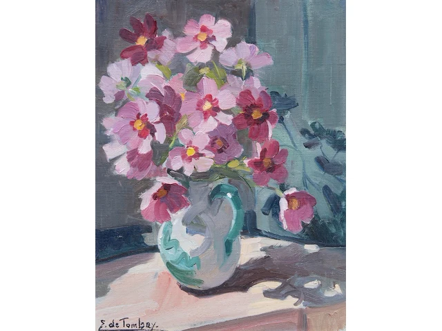 Ellen de tombay (1918-1998), two flower still lifes and a landscape, oil on canvas smallest 36 x 27 cm. (14.16 x 10.63 in.), biggest 65 x 55 cm. (25.58 x 21.64 in.) - afbeelding 5 van  17