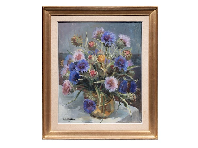 Ellen de tombay (1918-1998), two flower still lifes and a landscape, oil on canvas smallest 36 x 27 cm. (14.16 x 10.63 in.), biggest 65 x 55 cm. (25.58 x 21.64 in.) - afbeelding 11 van  17