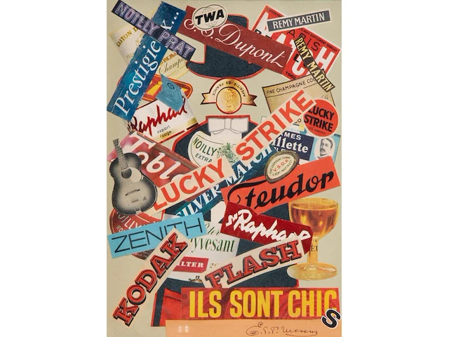 E.l.t. mesens (1903-1971), ‘ils sont chic’, collage, 1962 34 x 24 cm. (13.39 x 9.44 in.), frame: 51.5 x 41.5 cm. (20.28 x 16.33 in.) - afbeelding 1 van  4