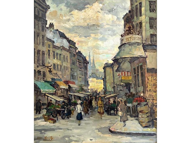 Émile baes - parijse straatscène - olie op doek - 70x60 cm - afbeelding 2 van  9
