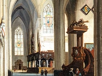 Emile de cauwer (1828-1873), interior of a church, 1853, oil on panel 27 x 23.5 cm. (10.63 x 9 1/4 in.), frame: 54 x 49 cm. (21.26 x 19.28 in.)