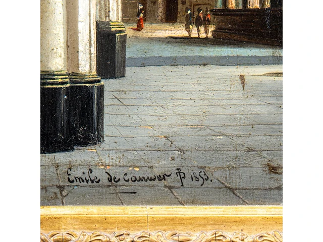 Emile de cauwer (1828-1873), interior of a church, 1853, oil on panel 27 x 23.5 cm. (10.63 x 9 1/4 in.), frame: 54 x 49 cm. (21.26 x 19.28 in.) - afbeelding 4 van  6