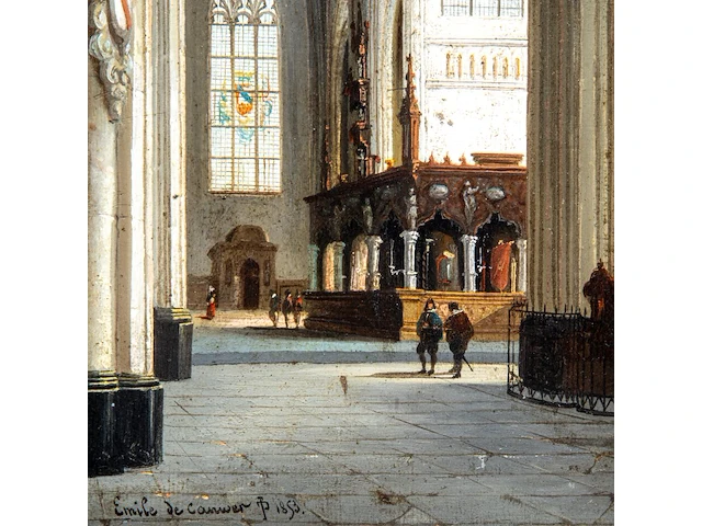 Emile de cauwer (1828-1873), interior of a church, 1853, oil on panel 27 x 23.5 cm. (10.63 x 9 1/4 in.), frame: 54 x 49 cm. (21.26 x 19.28 in.) - afbeelding 5 van  6