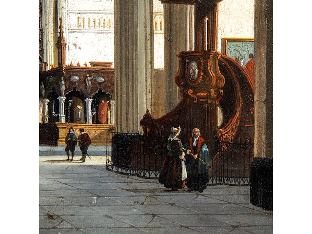 Emile de cauwer (1828-1873), interior of a church, 1853, oil on panel 27 x 23.5 cm. (10.63 x 9 1/4 in.), frame: 54 x 49 cm. (21.26 x 19.28 in.) - afbeelding 6 van  6
