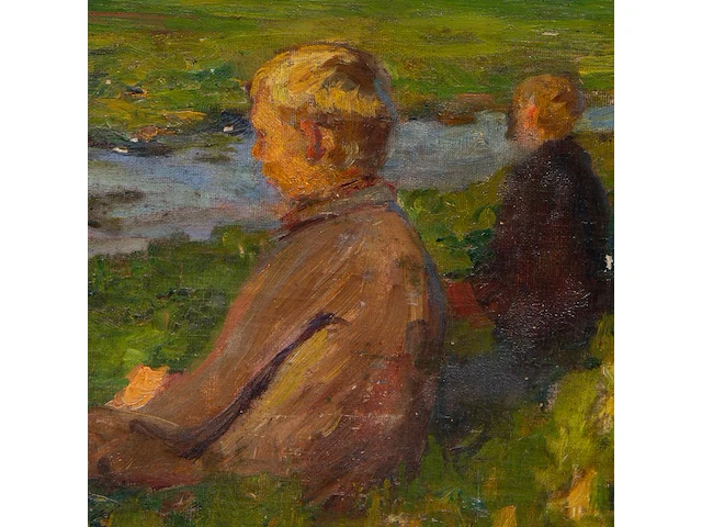Emile walraevens (1879-1914), two boys sitting in the grass, 1903, oil on canvas 37 x 28 cm. (14.57 x 11.01 in.), frame: 50 x 58 cm. (19.67 x 22.82 in.) - afbeelding 6 van  6