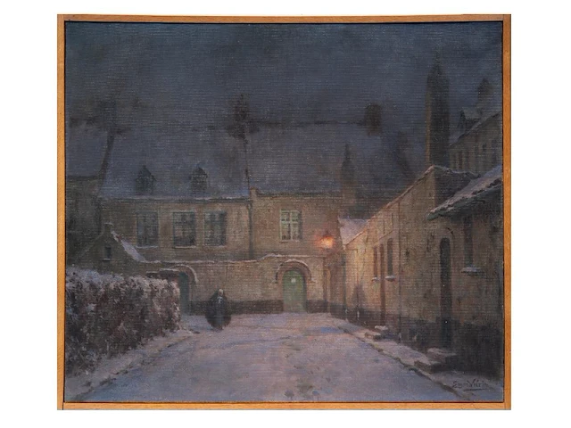Emmanuel viérin (1869-1954), evening view of a beguinage, oil on canvas 70 x 80 cm. (27.55 x 31 1/2 in.), frame: 73 x 83 cm. (28.73 x 32.67 in.) - afbeelding 2 van  6
