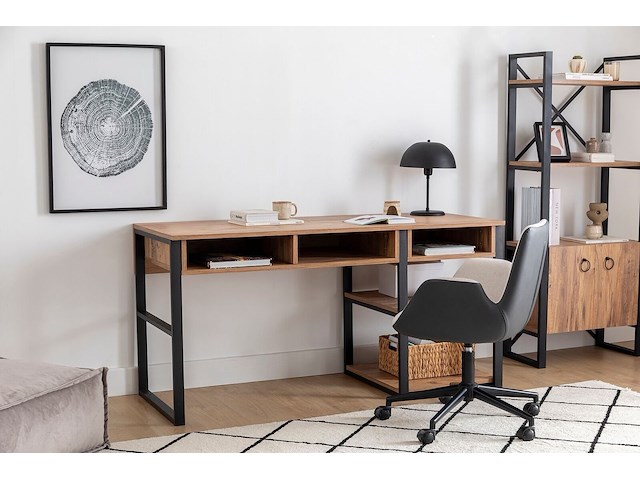 Emro bureau | 100% melamine | walnoot, zwart - afbeelding 3 van  5