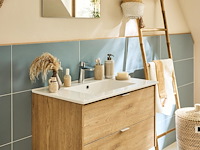 Enkele wastafelmeubel, 80 cm breed, eikenhouten look - afbeelding 1 van  3