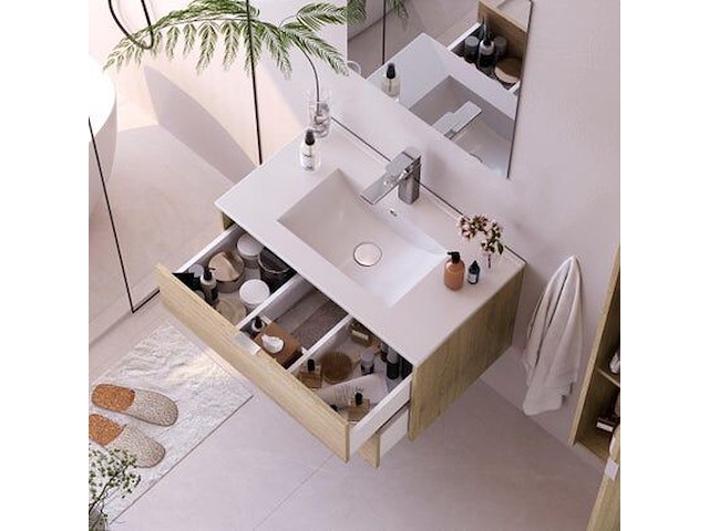 Enkele wastafelmeubel, 80 cm breed, eikenhouten look - afbeelding 3 van  3