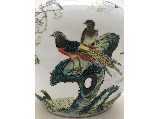 Enorm grote chinese bolvaas met vogels. 38cm diameter! gestempeld. - afbeelding 3 van  37
