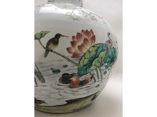 Enorm grote chinese bolvaas met vogels. 38cm diameter! gestempeld. - afbeelding 6 van  37