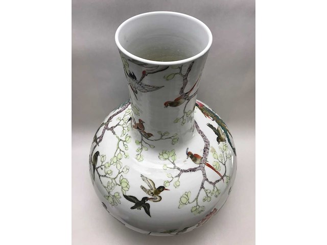 Enorm grote chinese bolvaas met vogels. 38cm diameter! gestempeld. - afbeelding 8 van  37