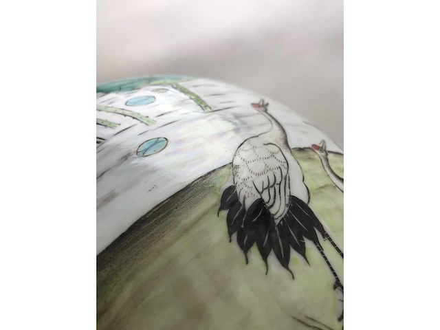 Enorm grote chinese bolvaas met vogels. 38cm diameter! gestempeld. - afbeelding 14 van  37