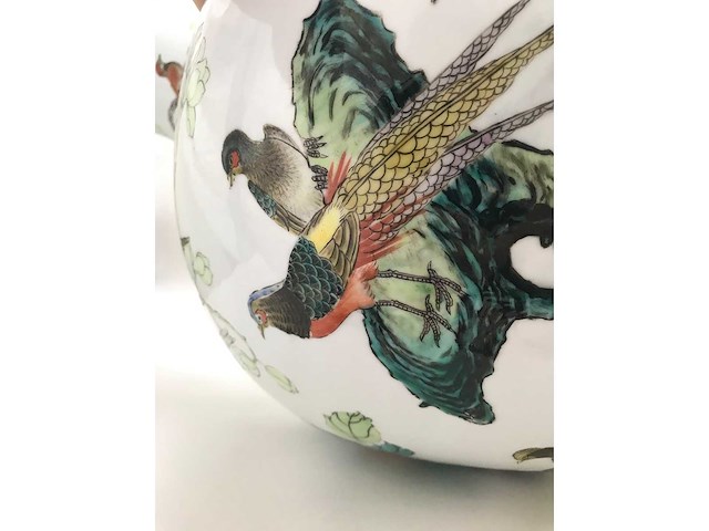 Enorm grote chinese bolvaas met vogels. 38cm diameter! gestempeld. - afbeelding 15 van  37