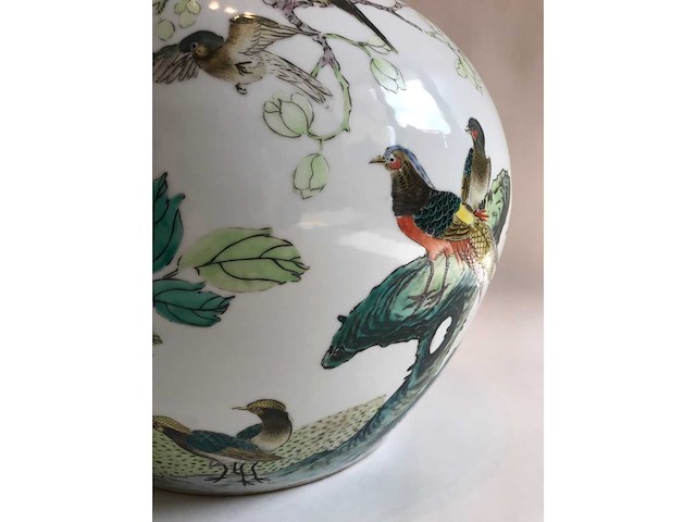 Enorm grote chinese bolvaas met vogels. 38cm diameter! gestempeld. - afbeelding 22 van  37